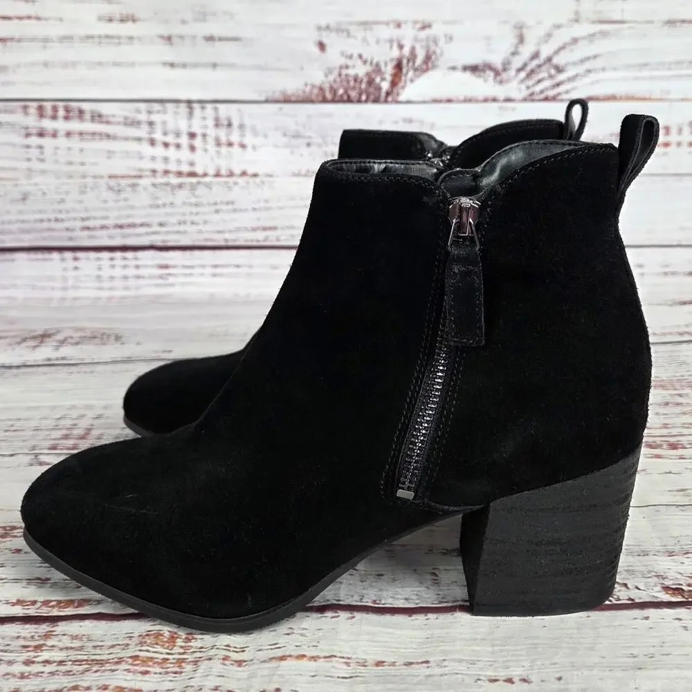 Blondo Womens Siena Black Suede Leather Boots 11 Waterproof Zip Block Heel Lux